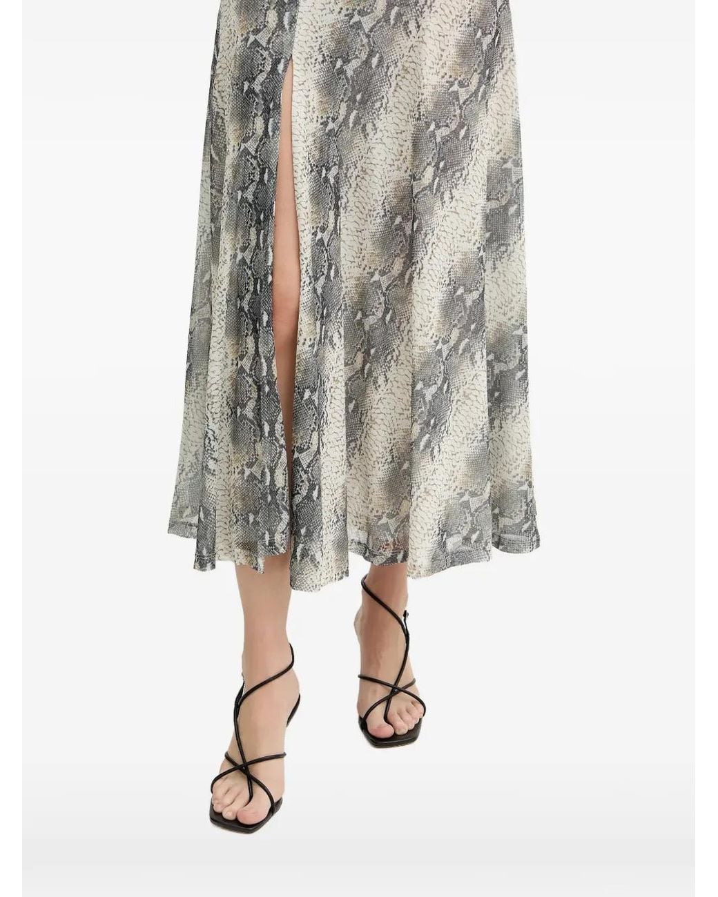 Bardot White Lea Snakeskin-Print Long-Sleeve Maxi Dress