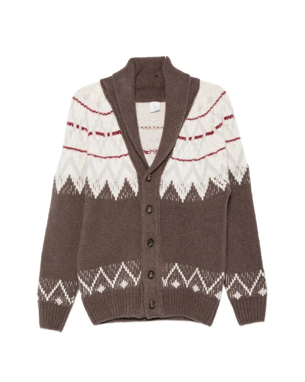 Eleventy Brown Fair Isle Shawl-Collar Cardigan for men