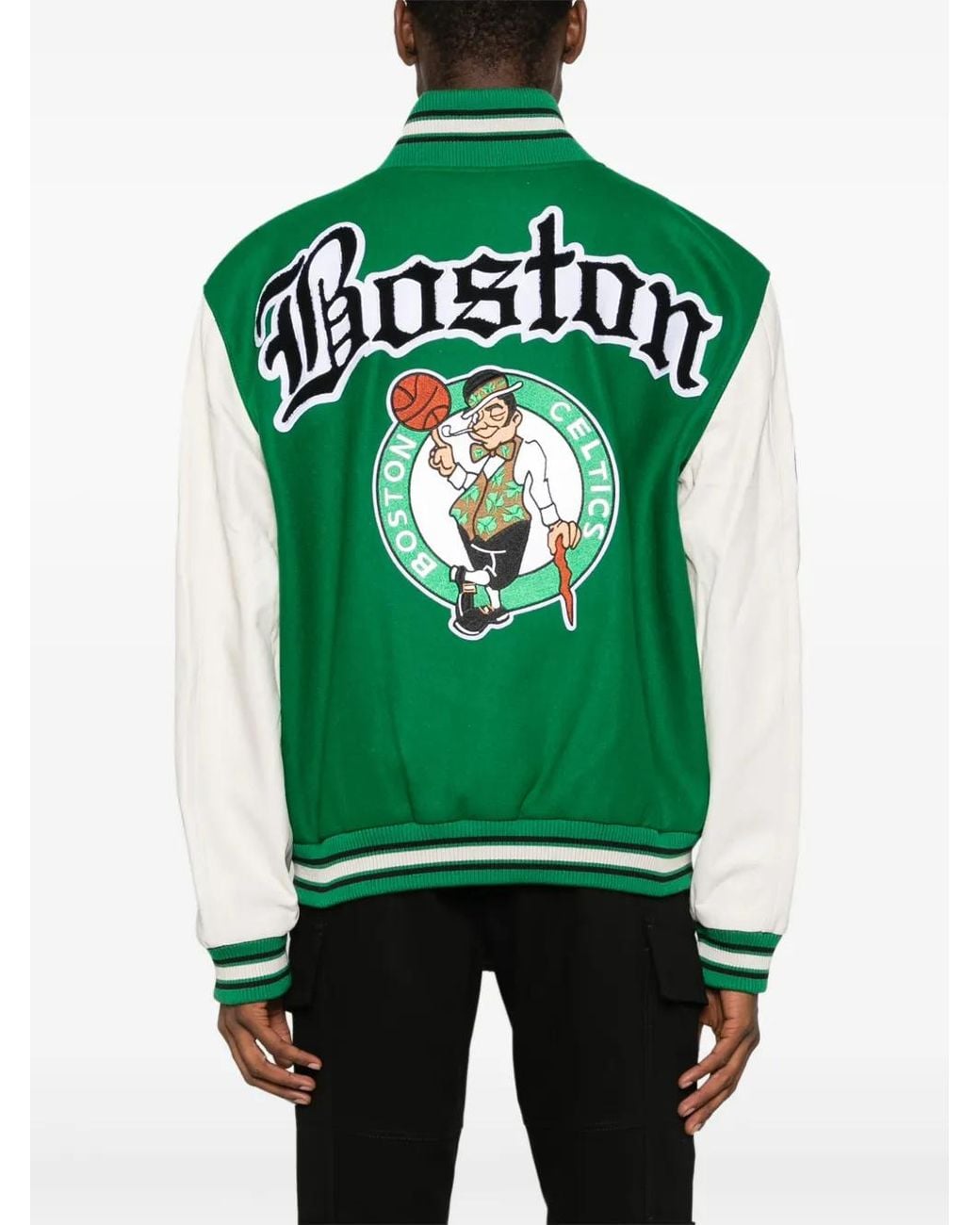 Jeff Hamilton Green Boston Celtics Colour-Block Bomber Jacket for men