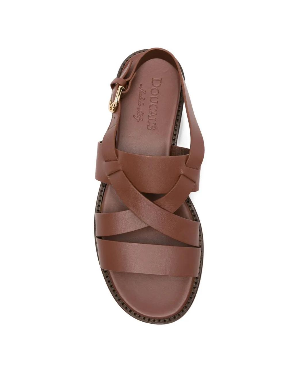 Doucal's Brown Crossover-Strap Leather Flat Sandals