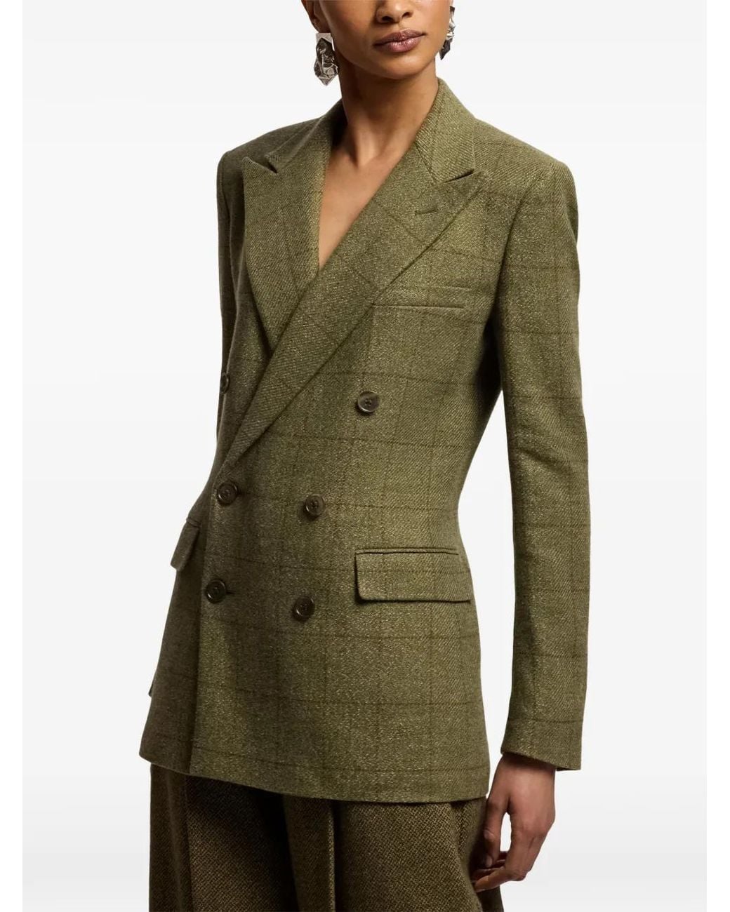 Ralph Lauren Green Ramona Windowpane Tweed Jacket