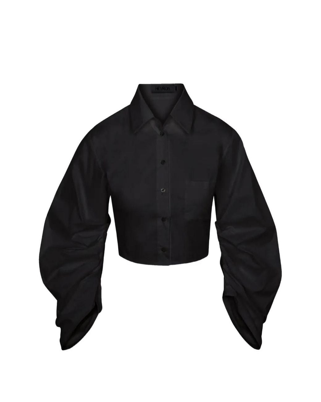 Hevron Black Raquel Gathered-Sleeve Cropped Shirt