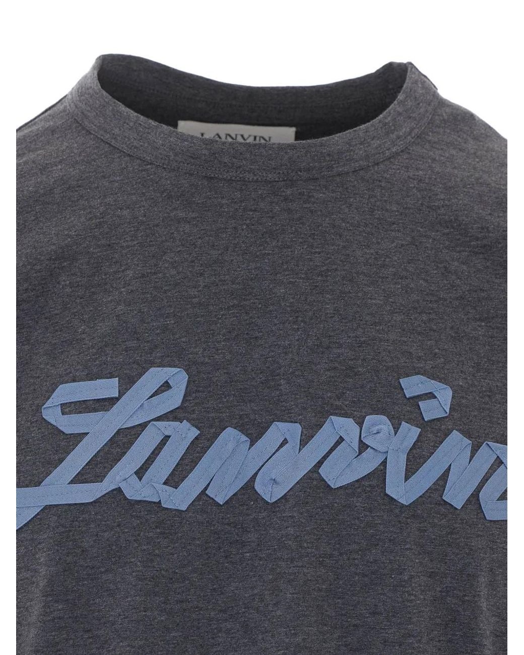 Lanvin Gray Melange Embroidered Logo Cotton T-Shirt for men