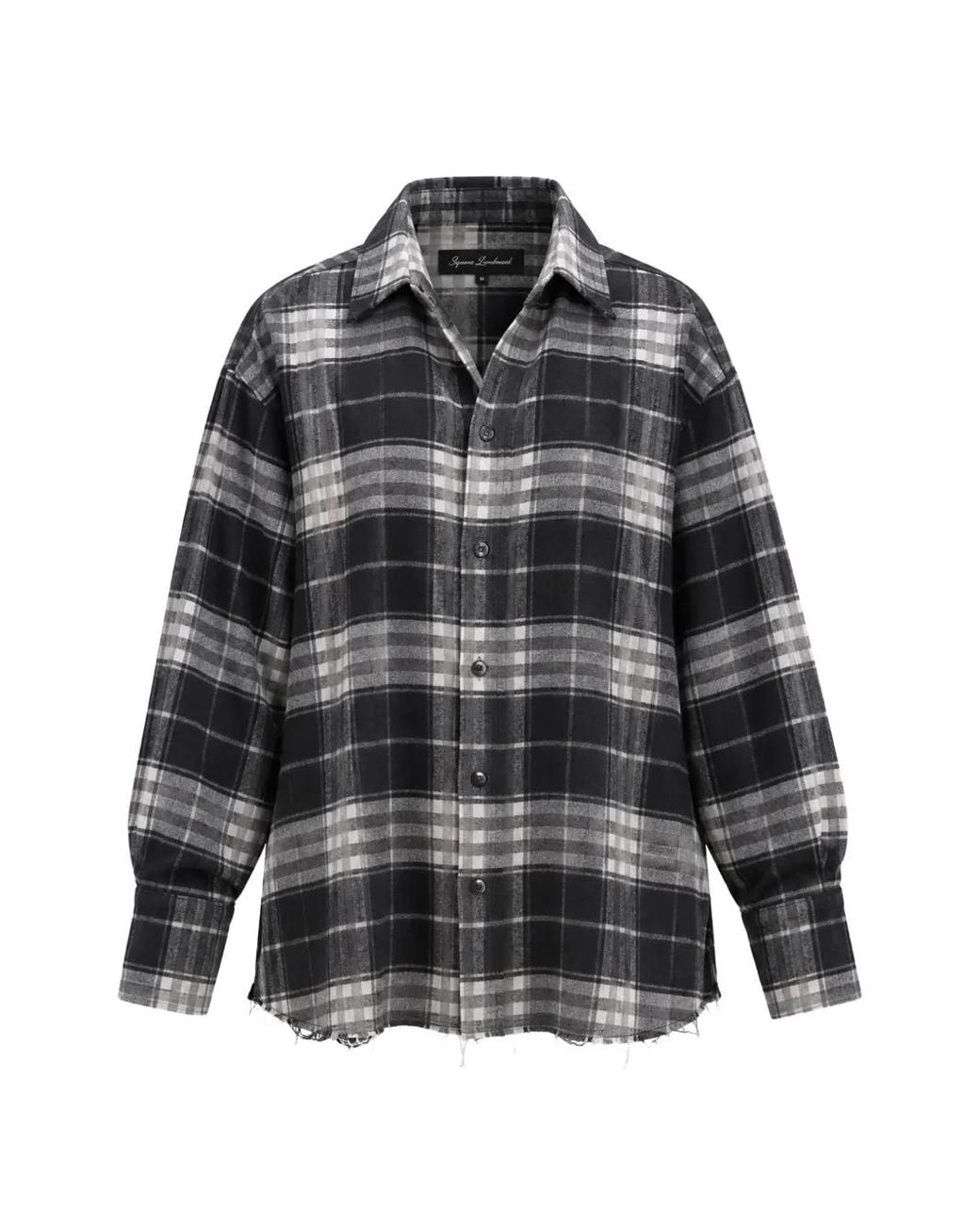 ICON DENIM Gray Check-Pattern Frayed Shirt