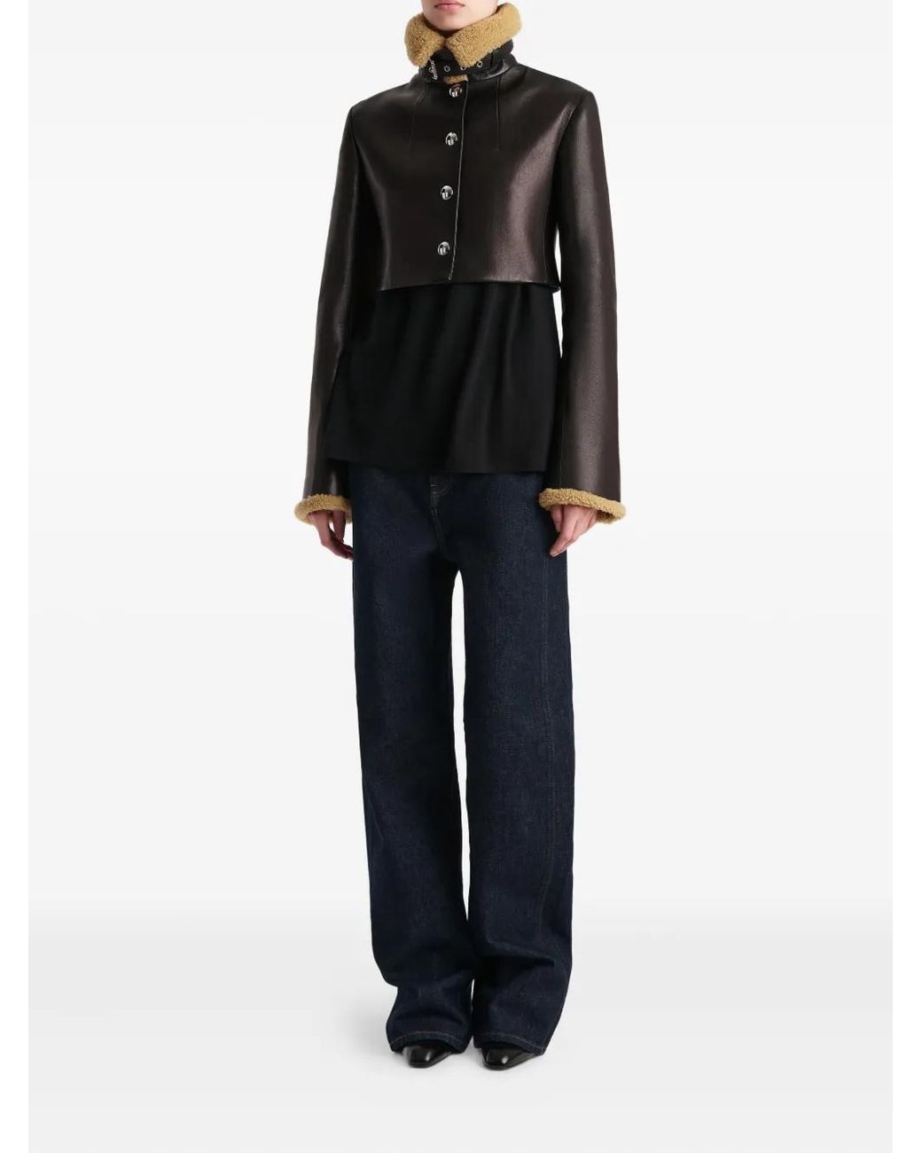 Khaite Black Jodie Shearling-Trim Button Jacket