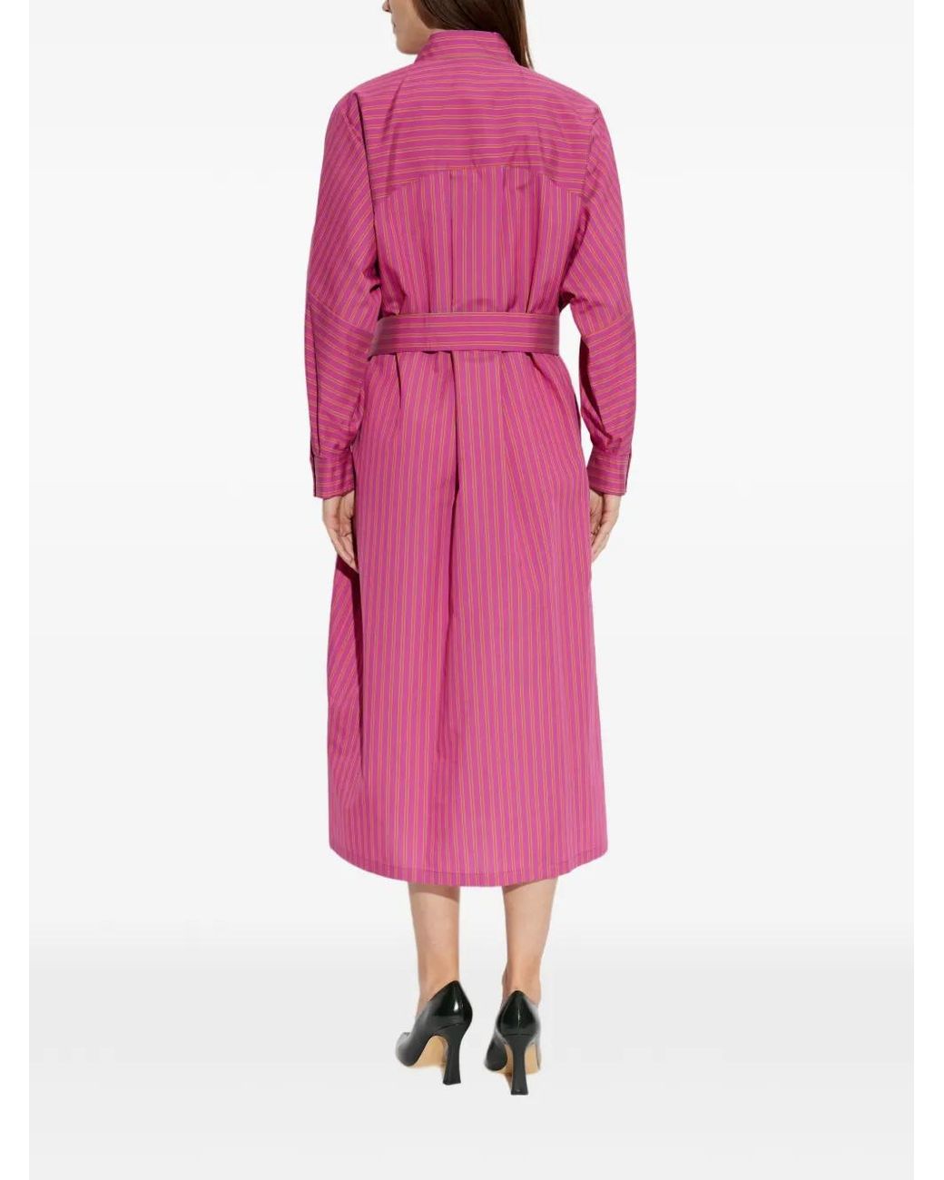 Max Mara Pink Striped Belted Dress