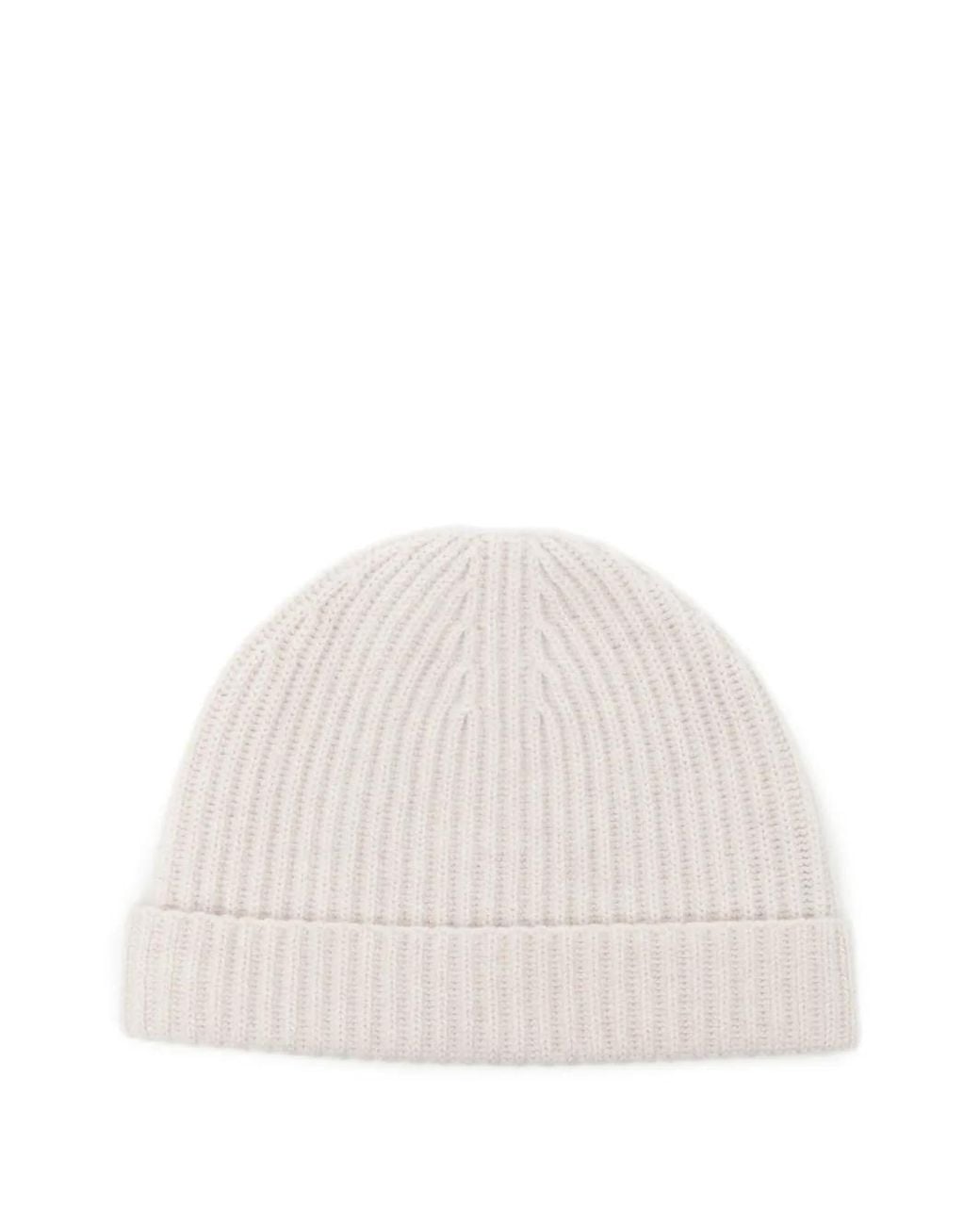 N.Peal Cashmere White Bonnet En Maille Côtelée