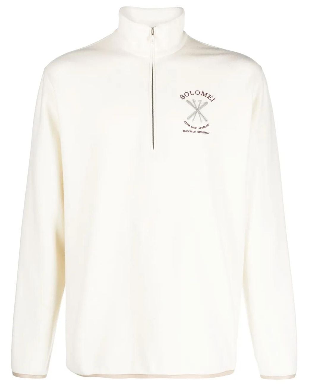 Brunello Cucinelli White Embroidered Roll-Neck Sweatshirt for men