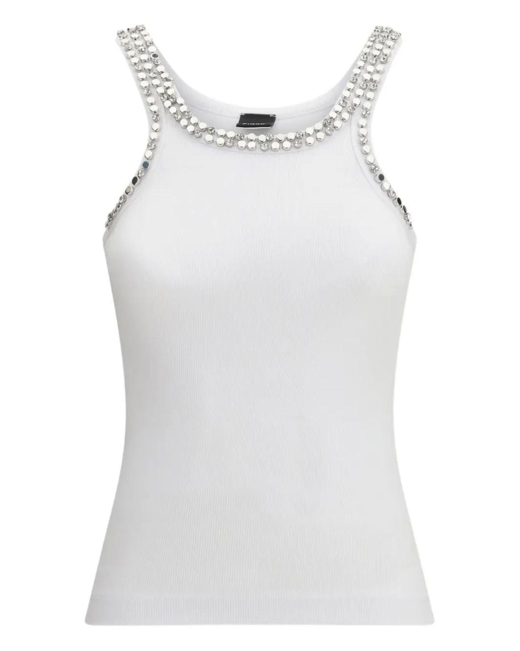 Pinko Gray Ribbed Top With Jewel Embroidery