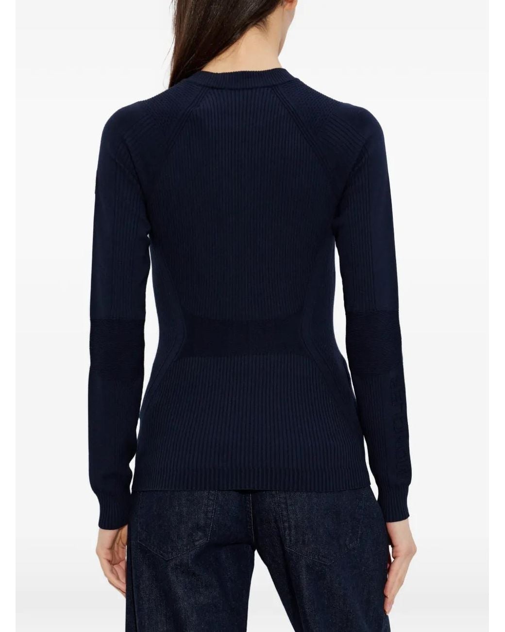 Moncler Blue Haut Côtelé À Logo