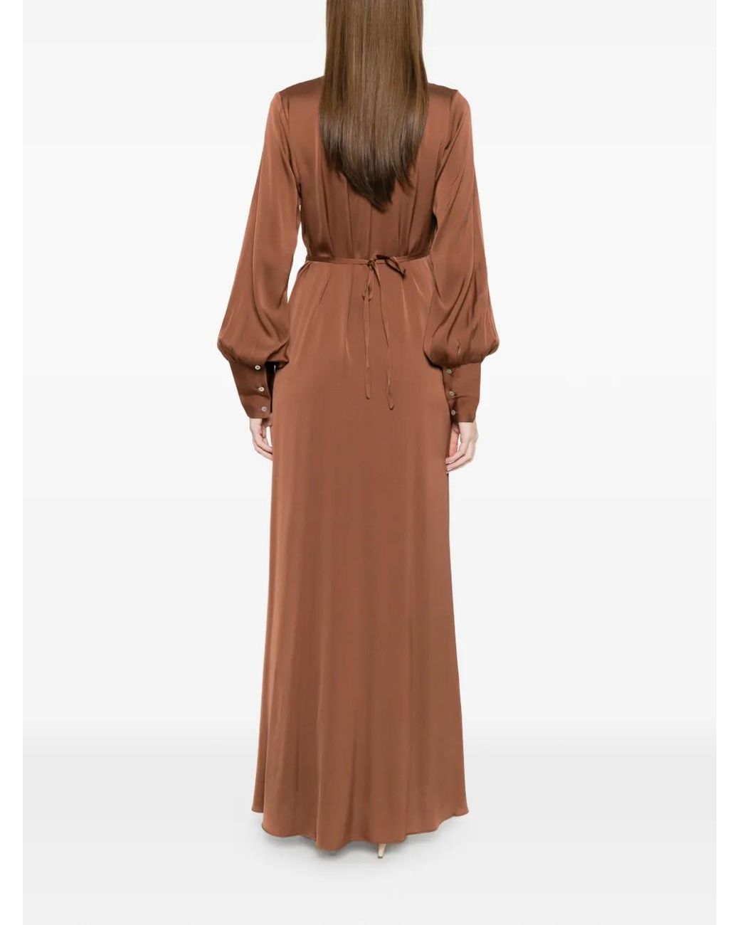 Silk95five Palm Beach Club Tie-Waist Long-Sleeve Maxi Dress in Brown | Lyst