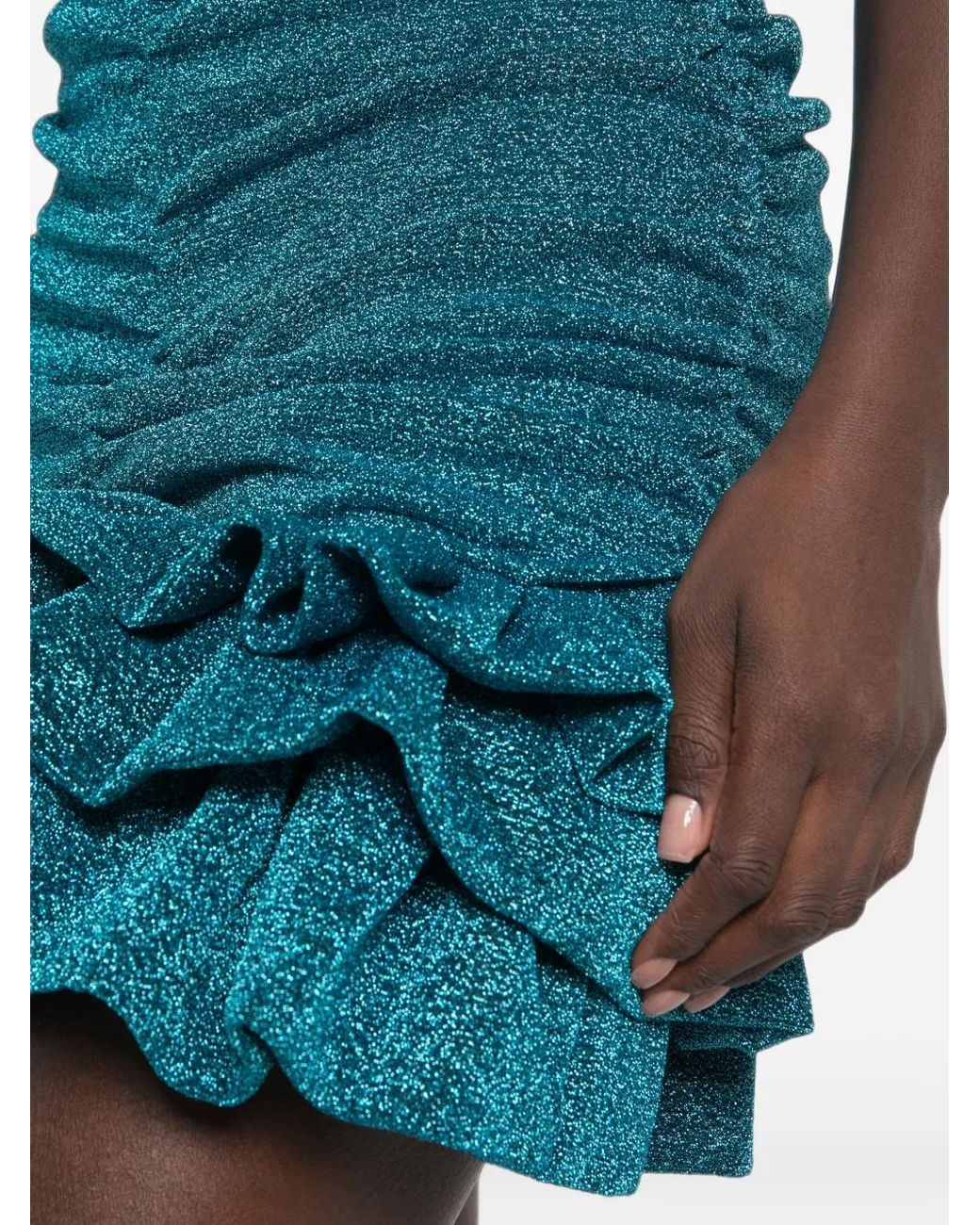 Amen Green Ruched Ruffled Mini Dress