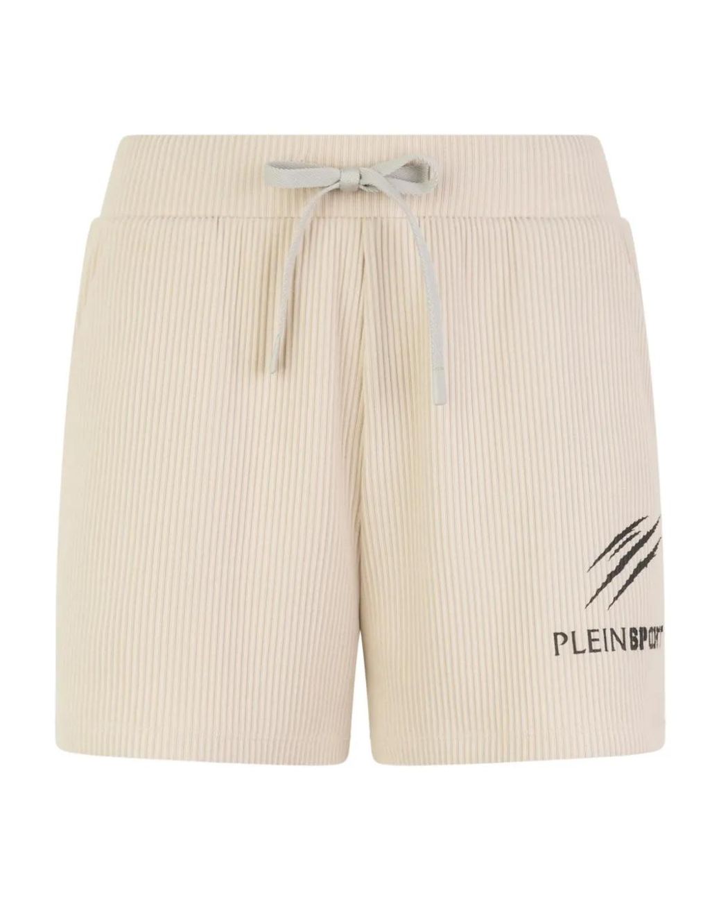 Philipp Plein Natural Ribbed Lettering Shorts