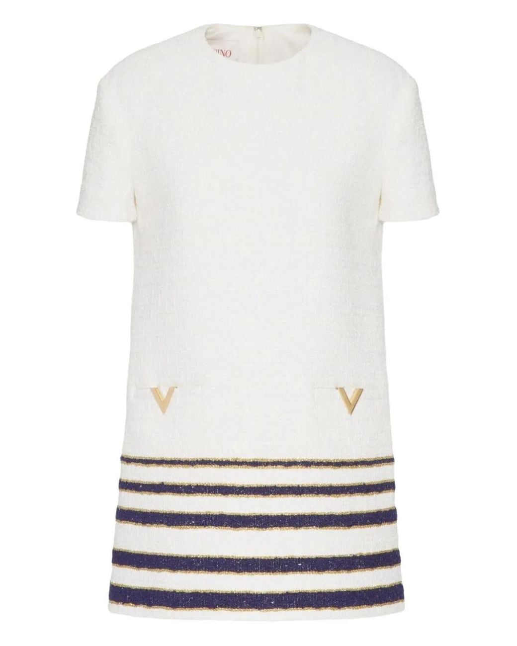 Valentino Garavani White Mariniere Tweed Short Dress