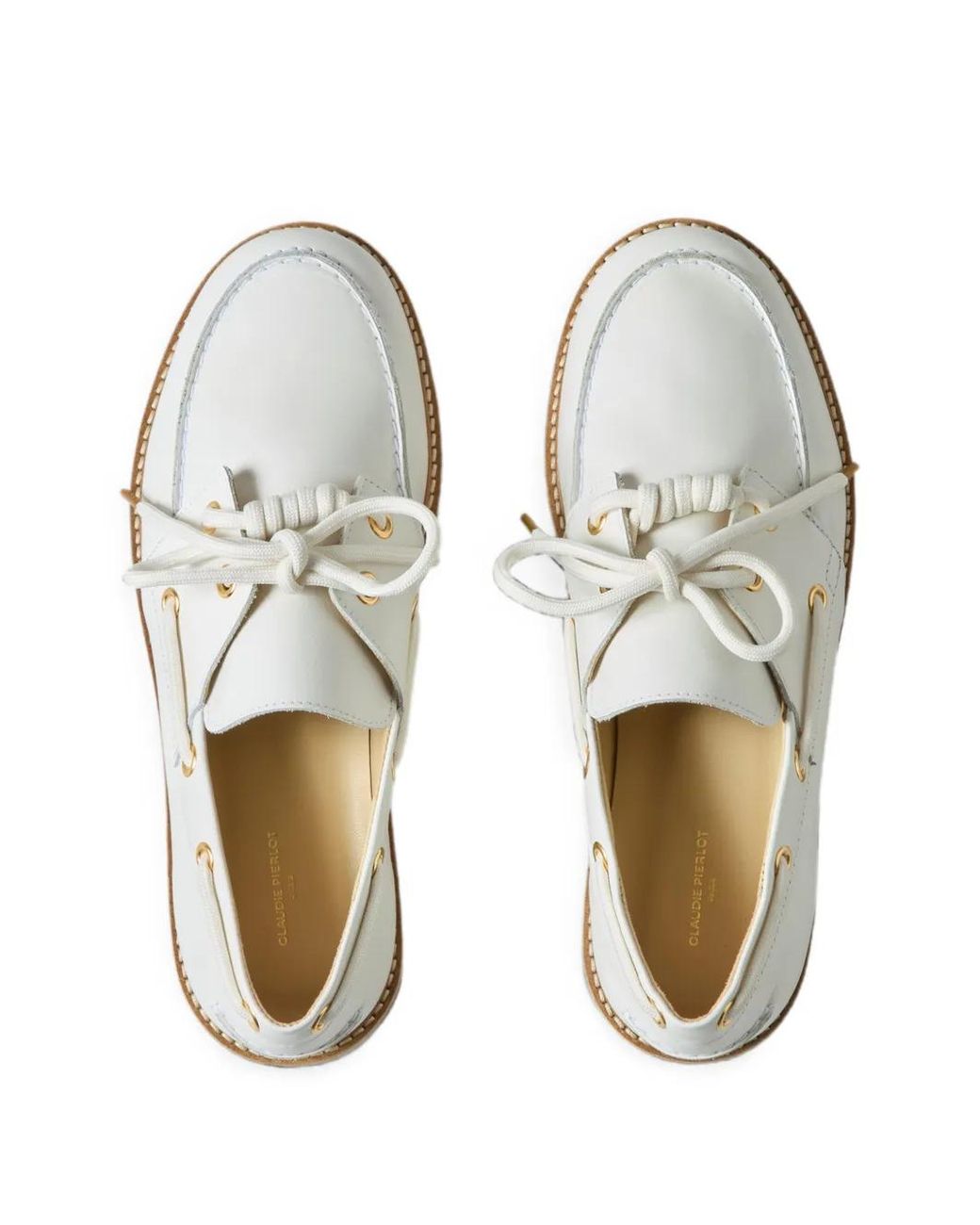 Claudie Pierlot White Leather Lace-Up Fastening Boat Shoes