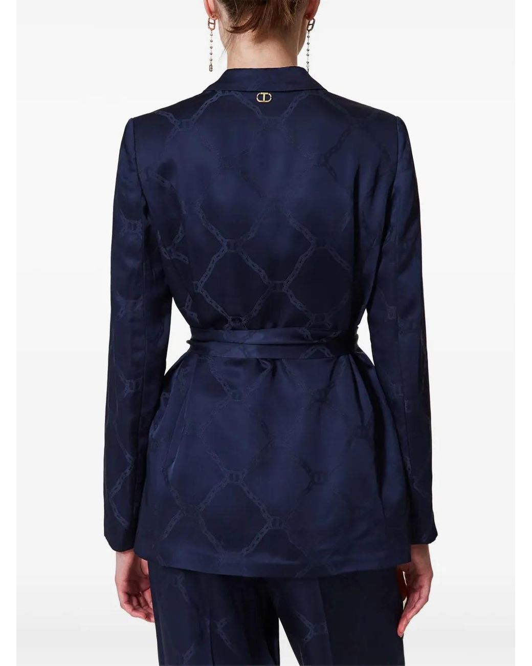Twinset Blue Logo-Jacquard Blazer