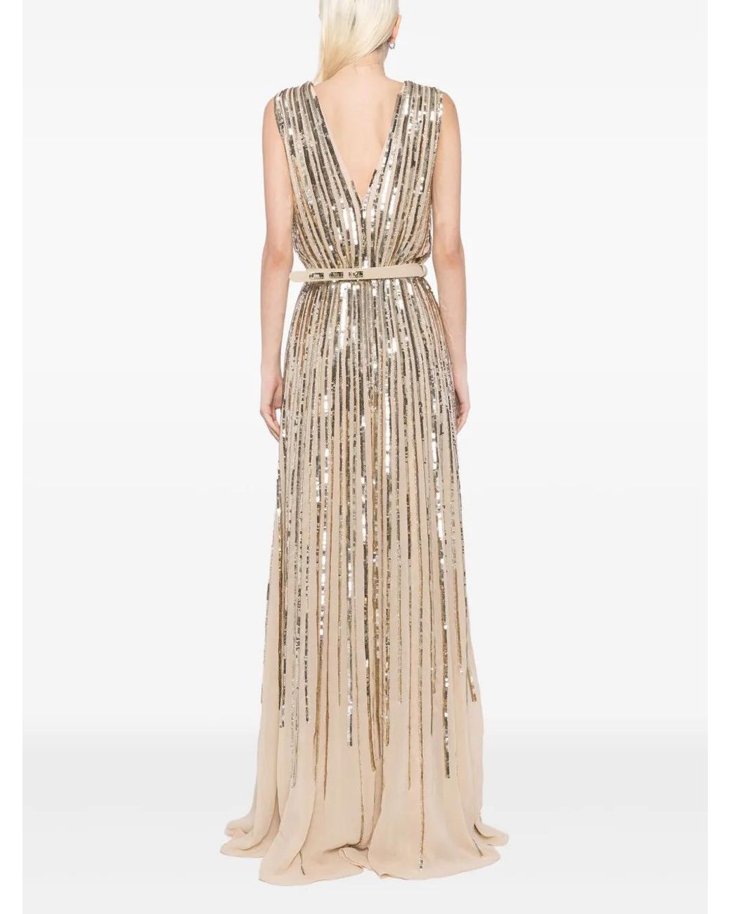 Saiid Kobeisy Natural Sequin Long Dress