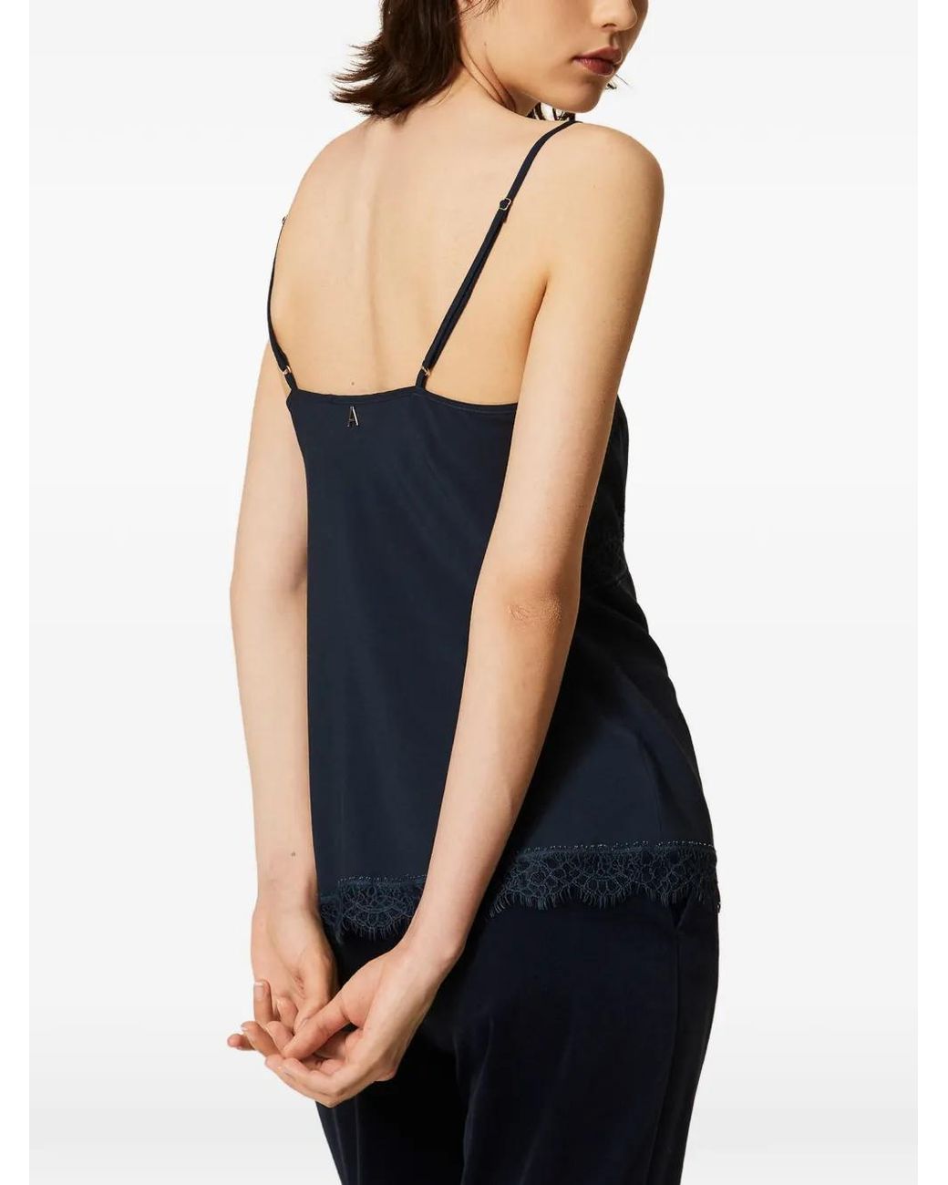 Twinset Blue Crêpe De Chine Top With Lace