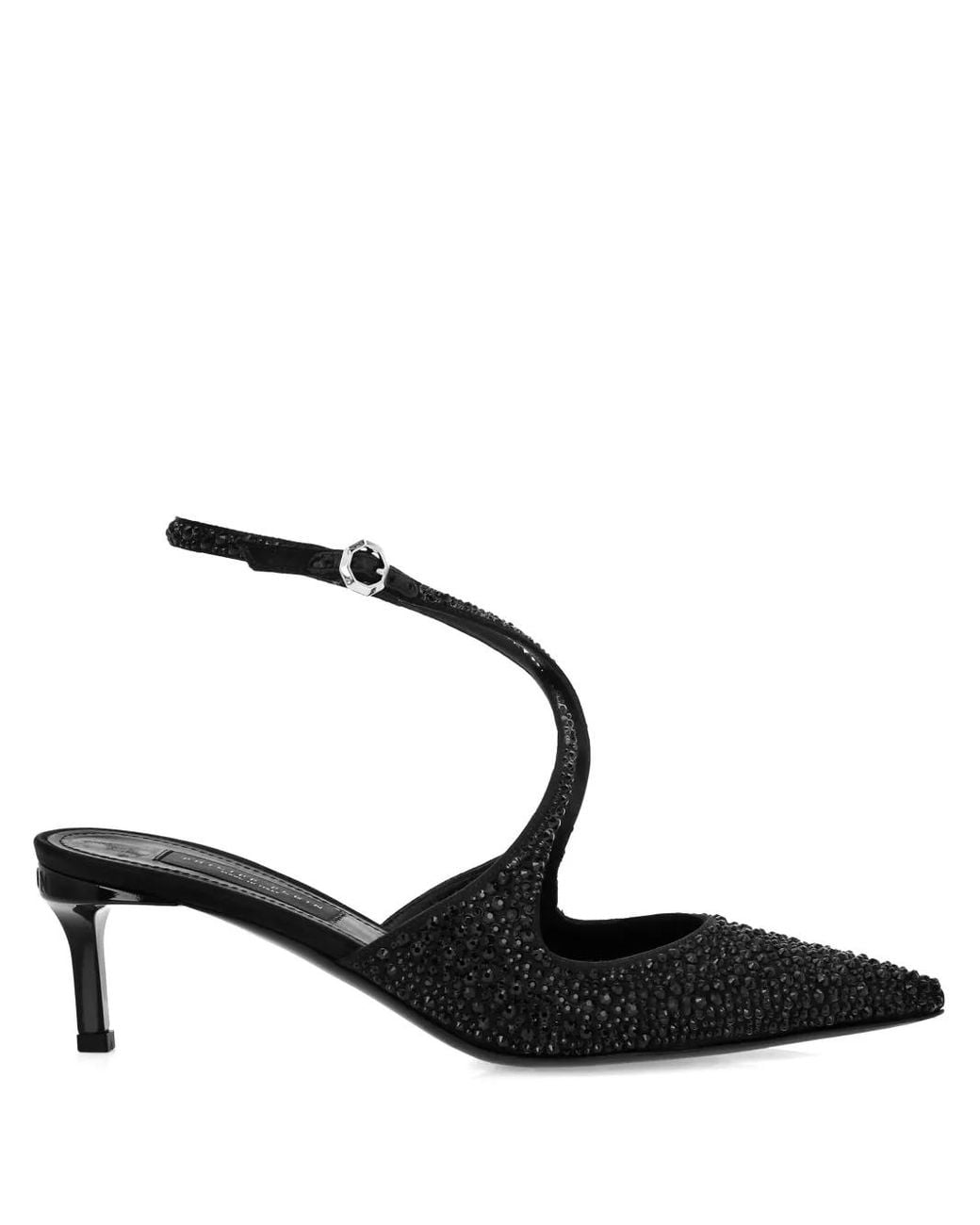 Philipp Plein Black 55Mm Slingback Strass Pumps