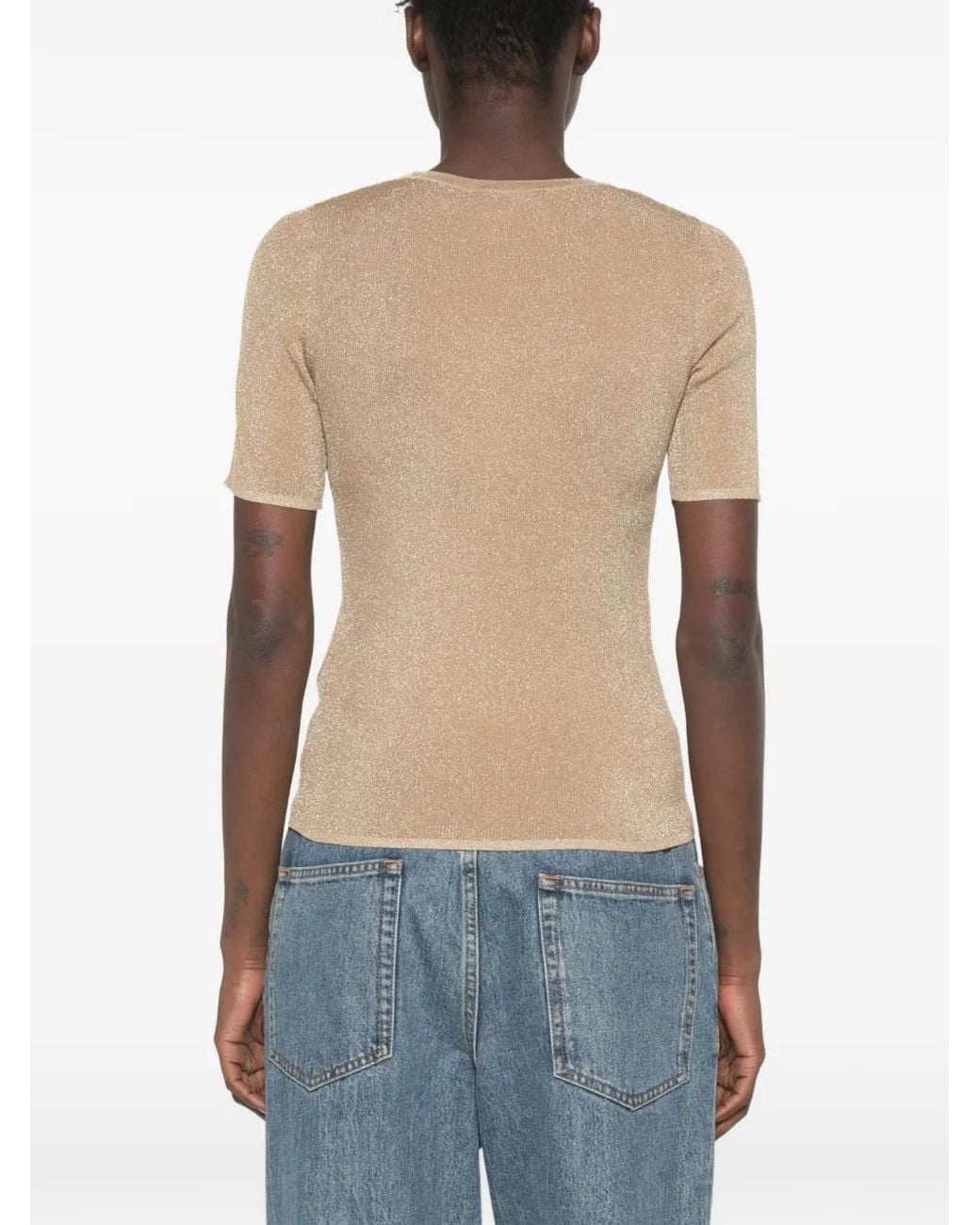 Max Mara Natural Ribbed Metallic-Thread T-Shirt