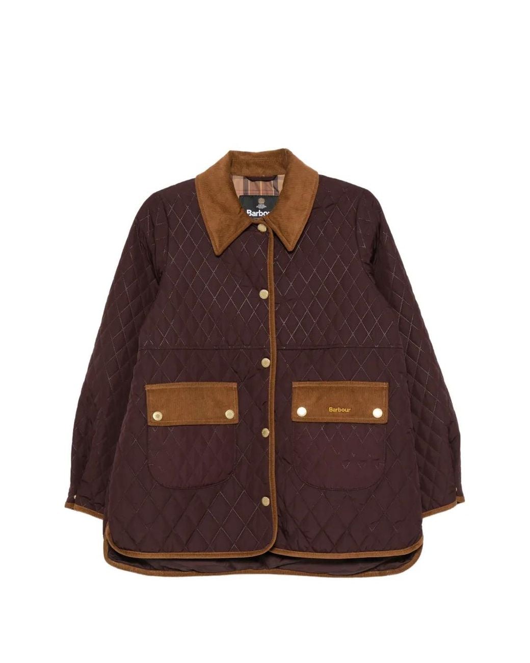 Barbour Brown Quilted Corduroy-Collar Oversized Jacket