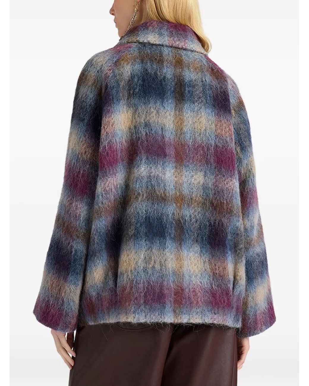 Momoní Blue Eoil Tartan-Check Single-Breasted Coat