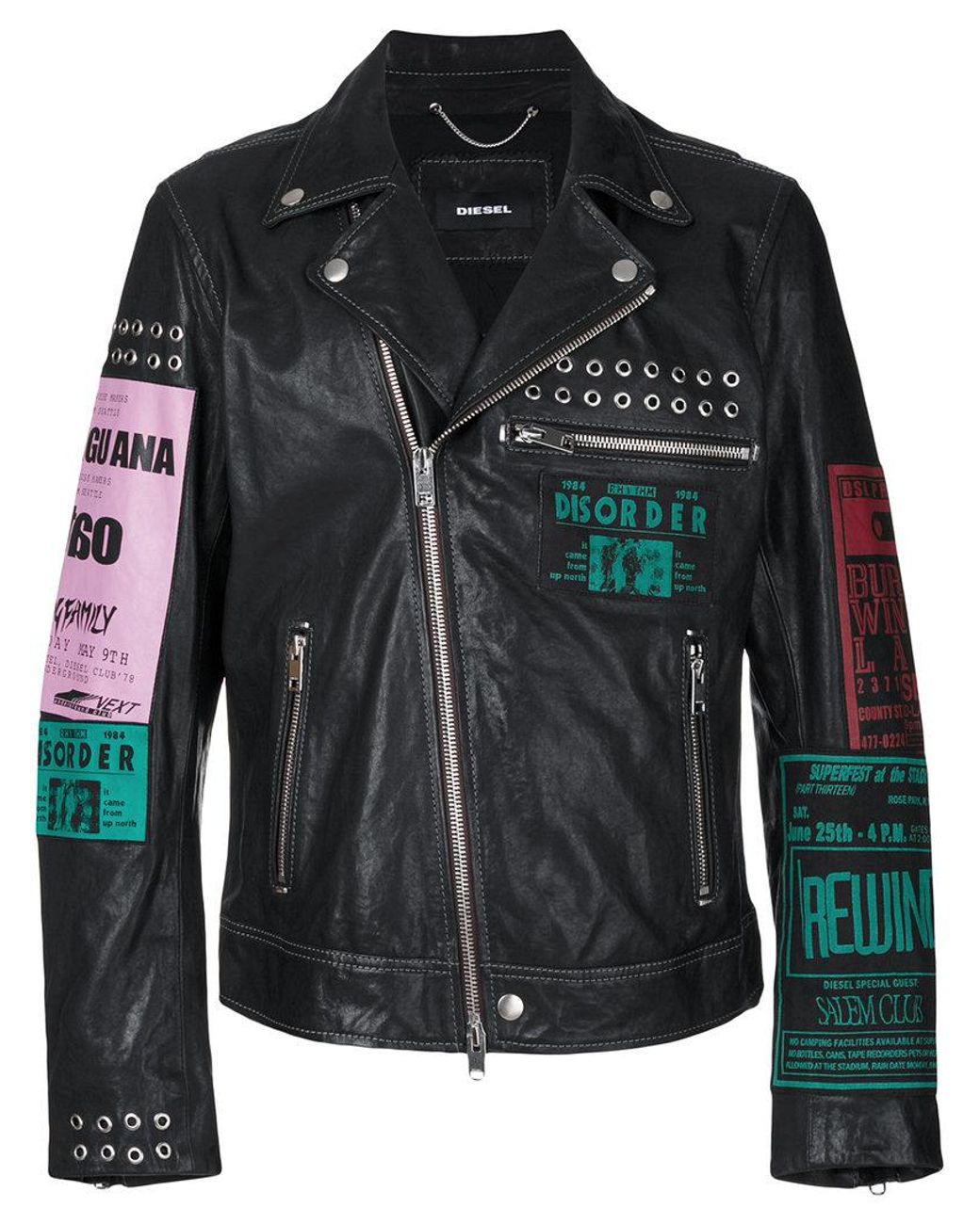 DIESEL Multi-patches Biker Jacket in Black for Men | Lyst