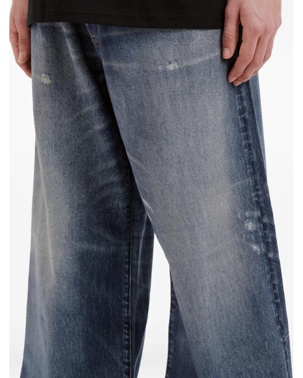 Izzue Blue Distressed Wide-Leg Jeans for men