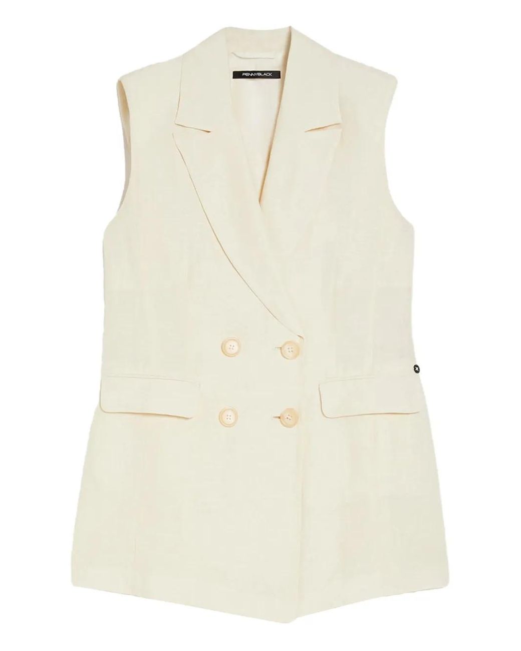 Pennyblack Natural Double-Breasted Sleeveless Vest
