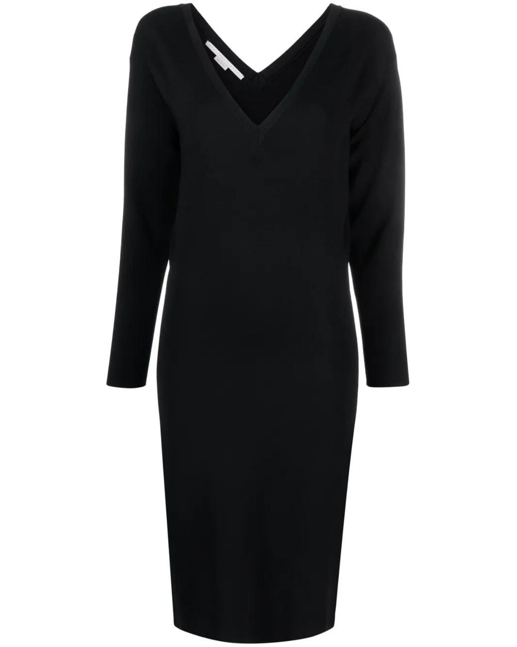 Stella McCartney Black V-Neck Knitted Midi Dress