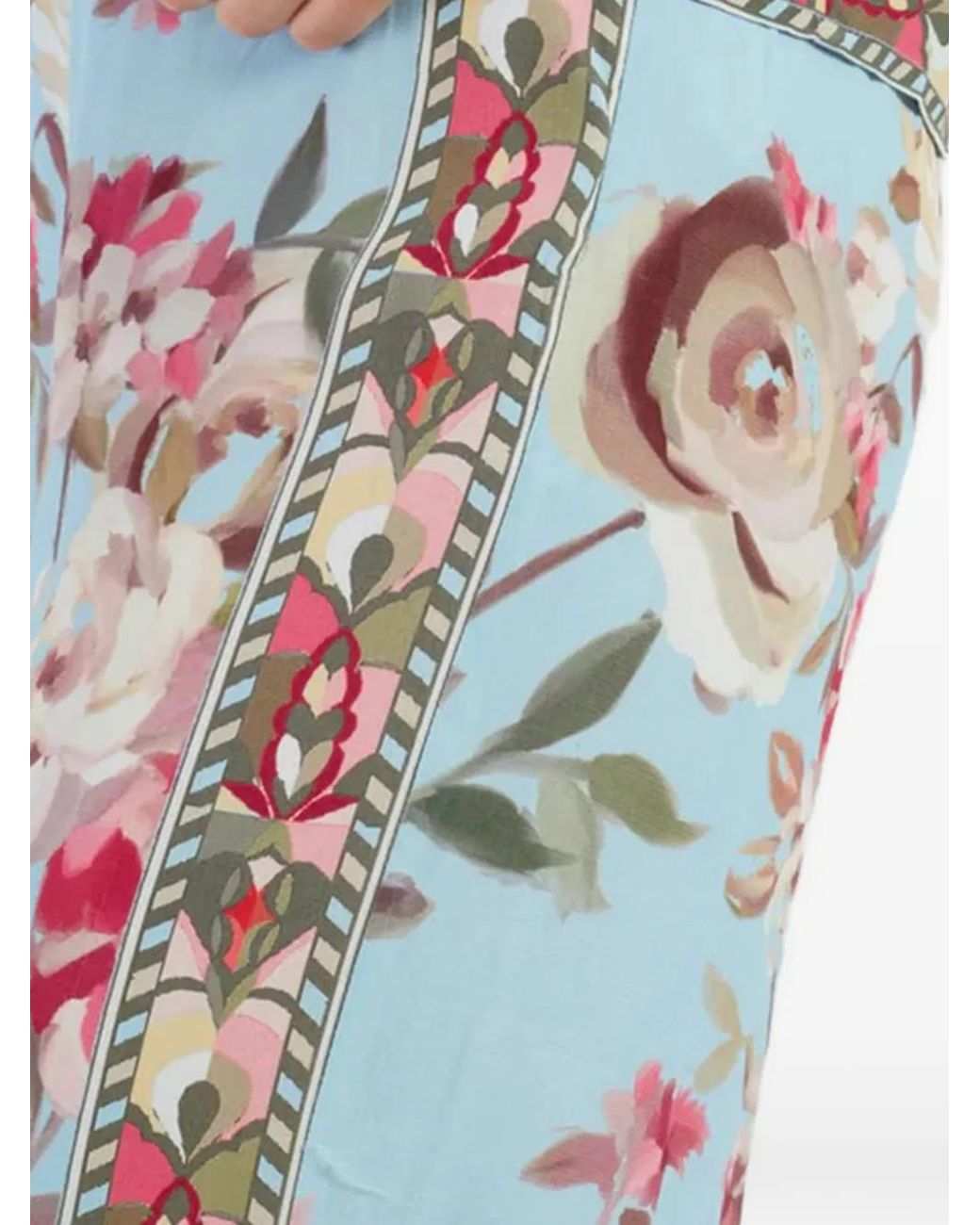 Rene' Derhy Blue Wide-Leg Floral-Print Trousers