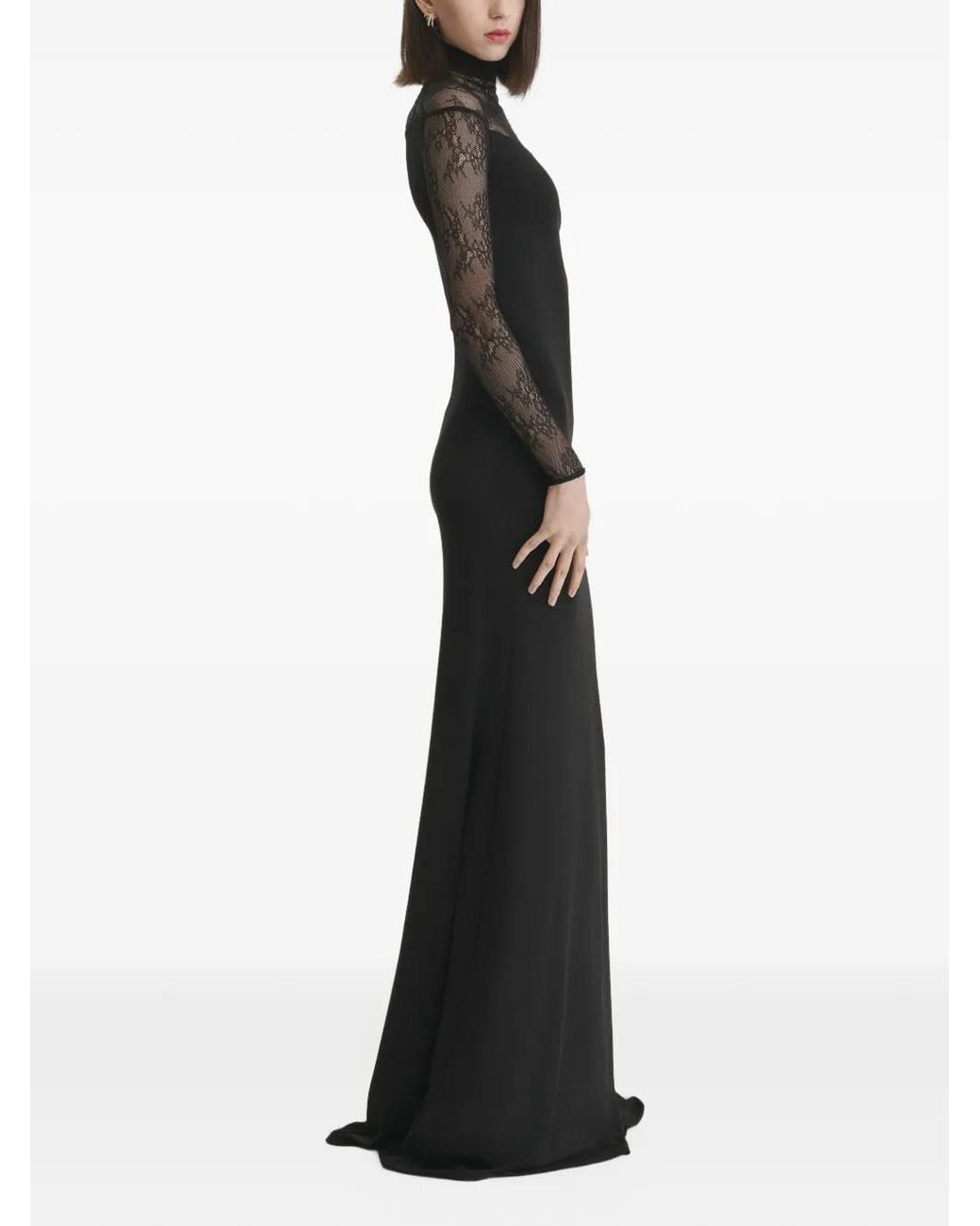 2310 STUDIO Black Lace-Panelled Floor-Length Dress