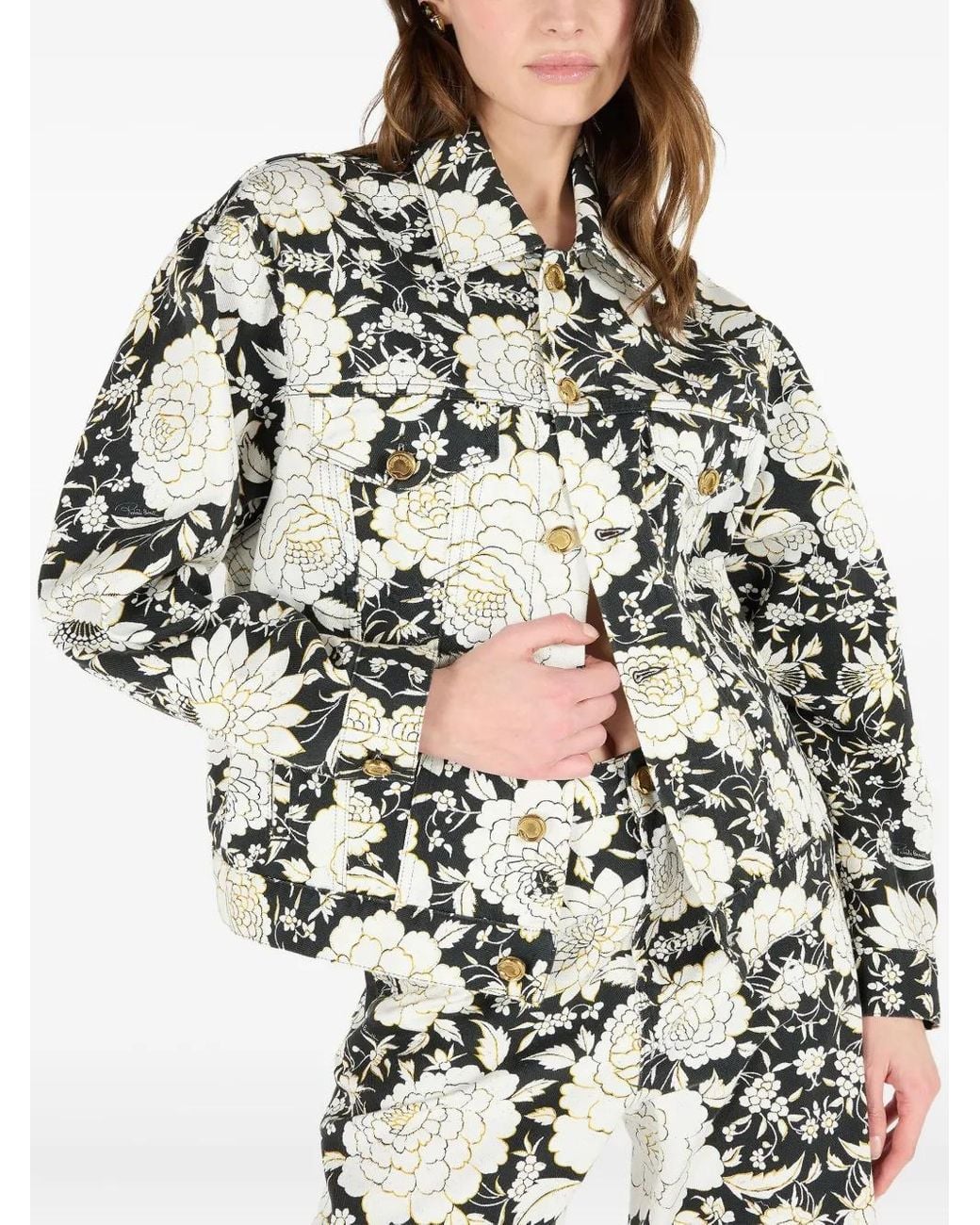 Roberto Cavalli White Floral Print Denim Jacket