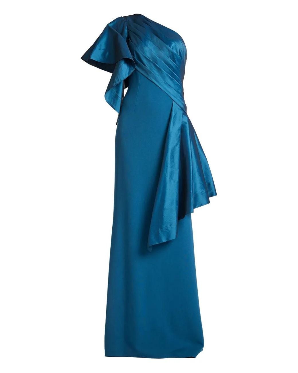 Tadashi Shoji Blue Draped One-Shoulder Taffeta Crepe Gown
