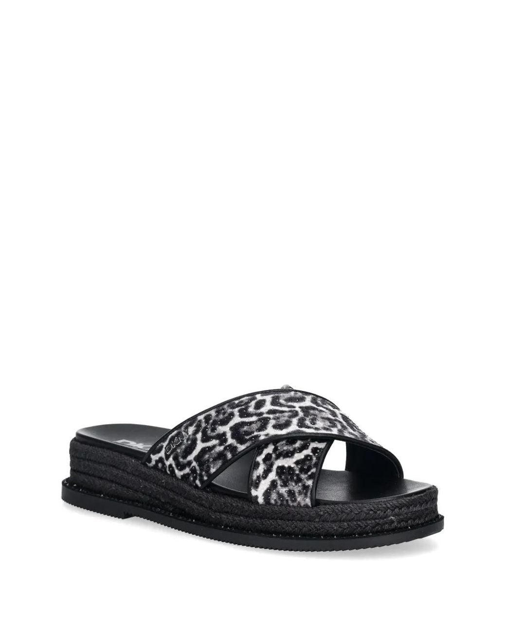 DKNY White Berries Cross-Strap Leopard-Print Slides