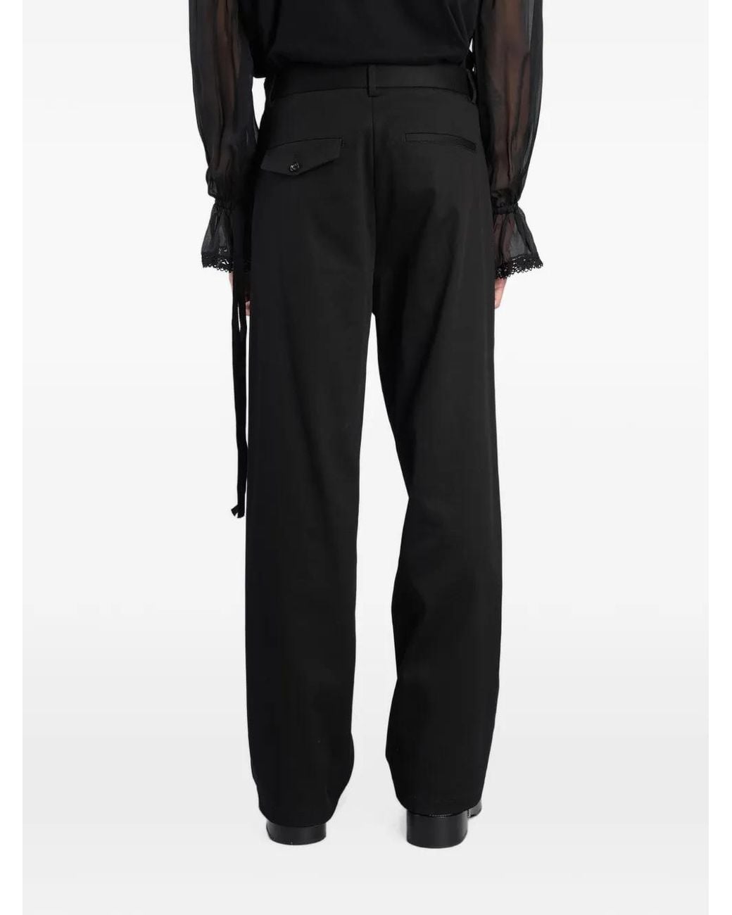 Ann Demeulemeester Black Gautar Ribbon-Detail Loose-Fit Trousers for men