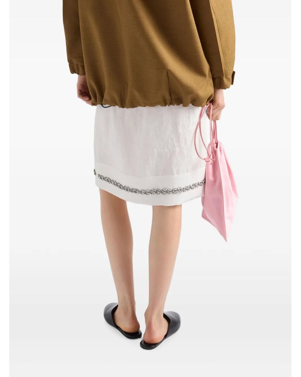Prada White Jupe En Tissu À Broderies