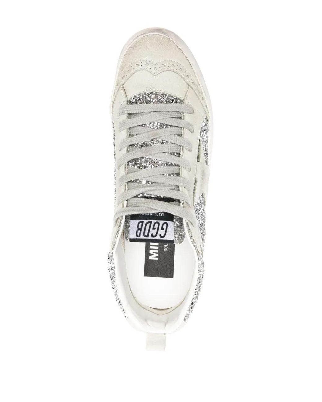 Golden Goose Deluxe Brand White Mid-Star Glitter-Detail Leather Sneakers