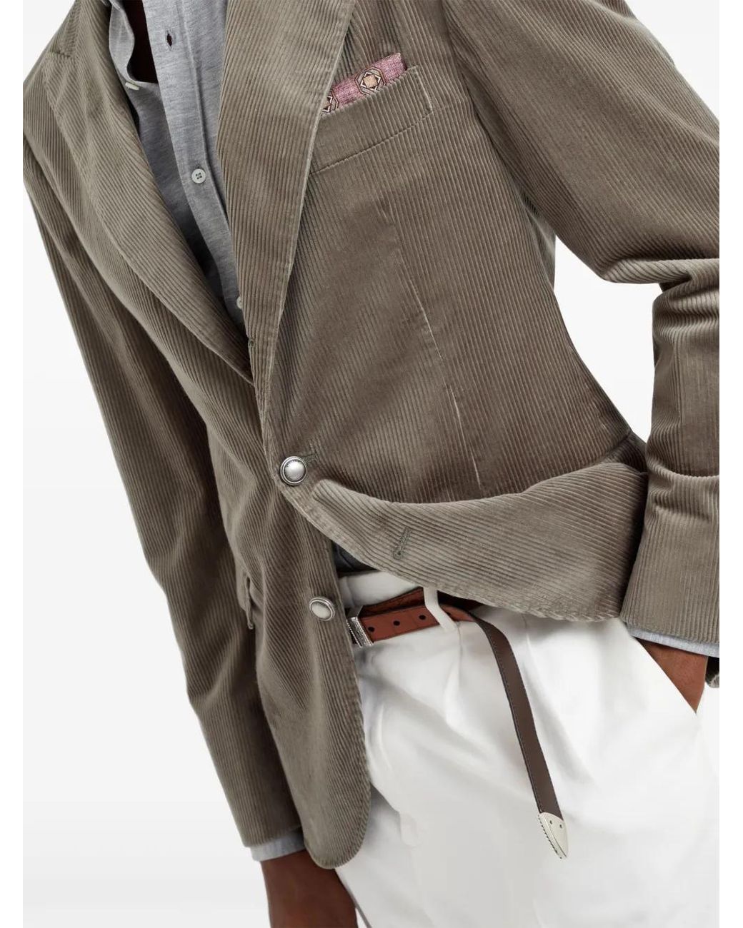 Brunello Cucinelli Green Pinstripe Cotton Blazer for men