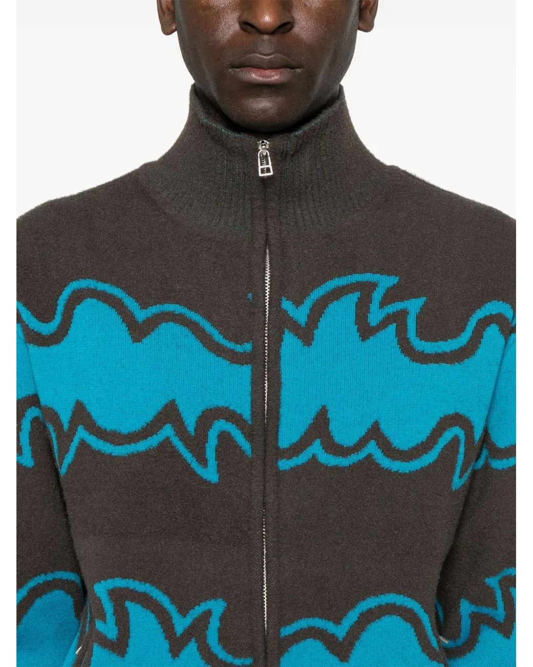 Bluemarble Blue Jacquard Zip-Up Cardigan for men