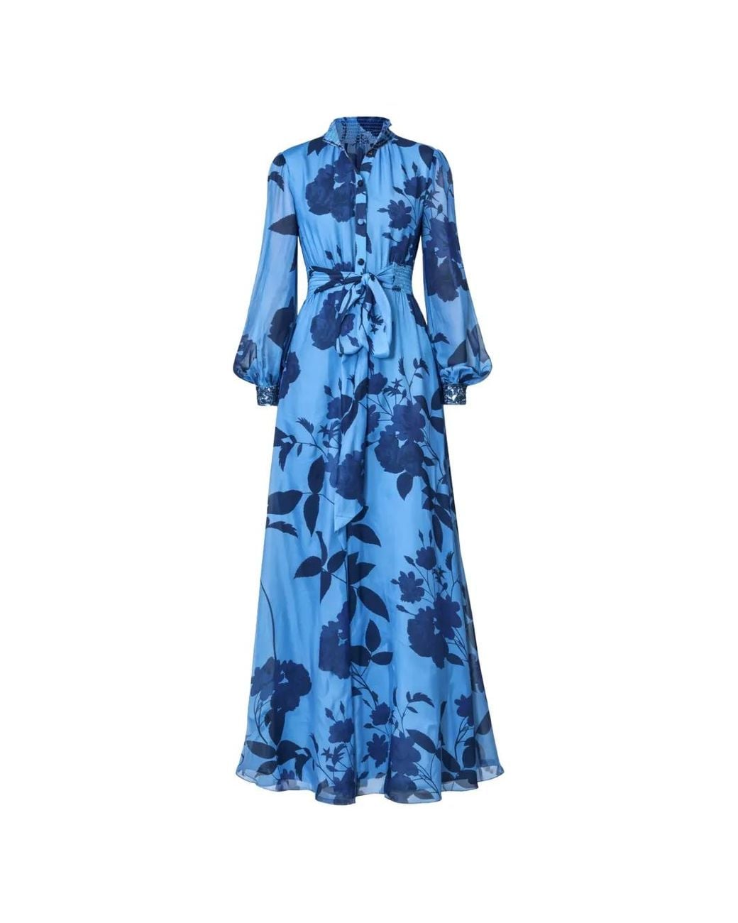 Sachin & Babi Blue Cassandra Embroidered Floral-Print Maxi Dress