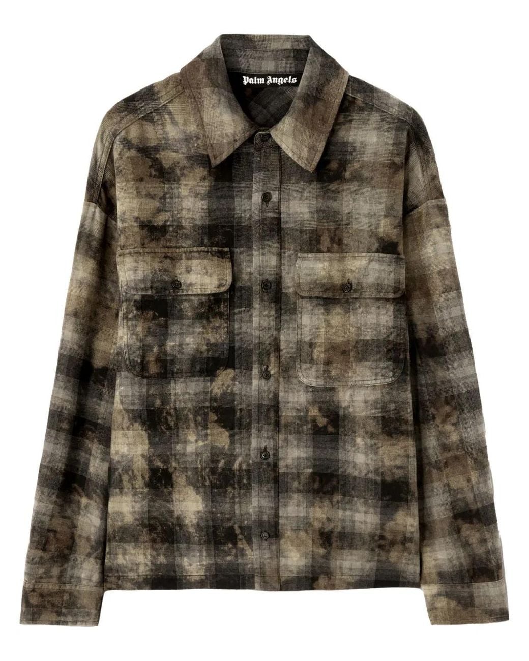 Palm Angels Green Logo-Print Check-Pattern Shirt for men