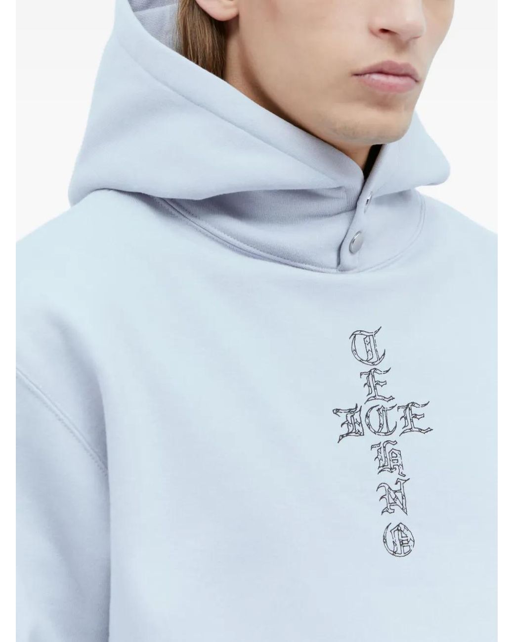 Ice & Techno White Cross-Print Snap-Fastening Hoodie for men