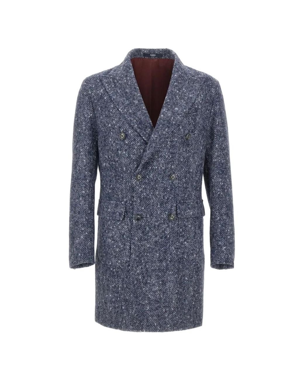 Barba Napoli Blue Clang Herringbone Double-Breasted Coat for men