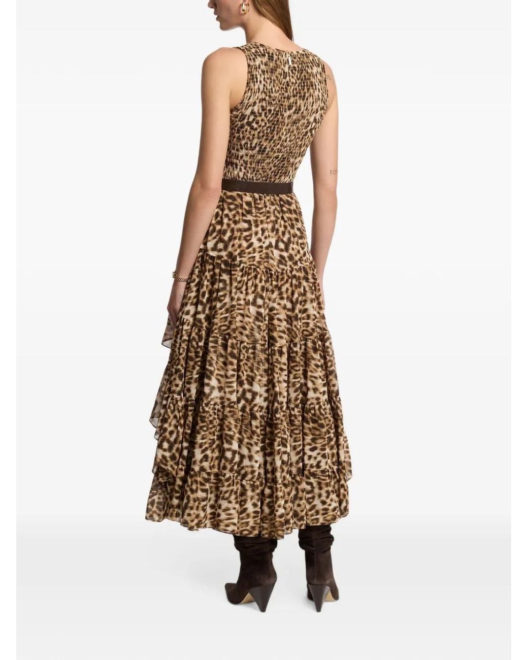 Michael Kors Natural Leopard Print Georgette High-Low Dress
