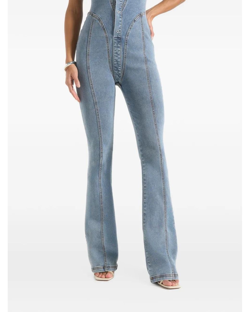 Manière De Voir Blue Annette Denim Seam Detail Fit & Flare Jumpsuit
