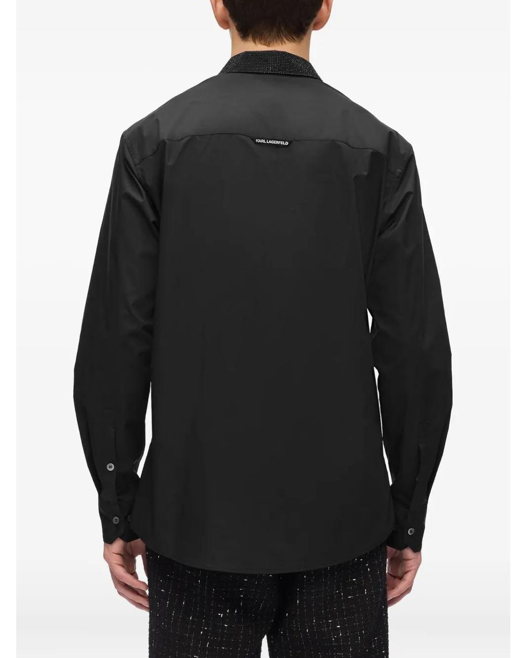 Karl Lagerfeld Black Embellished-Collar Long-Sleeves Shirt for men