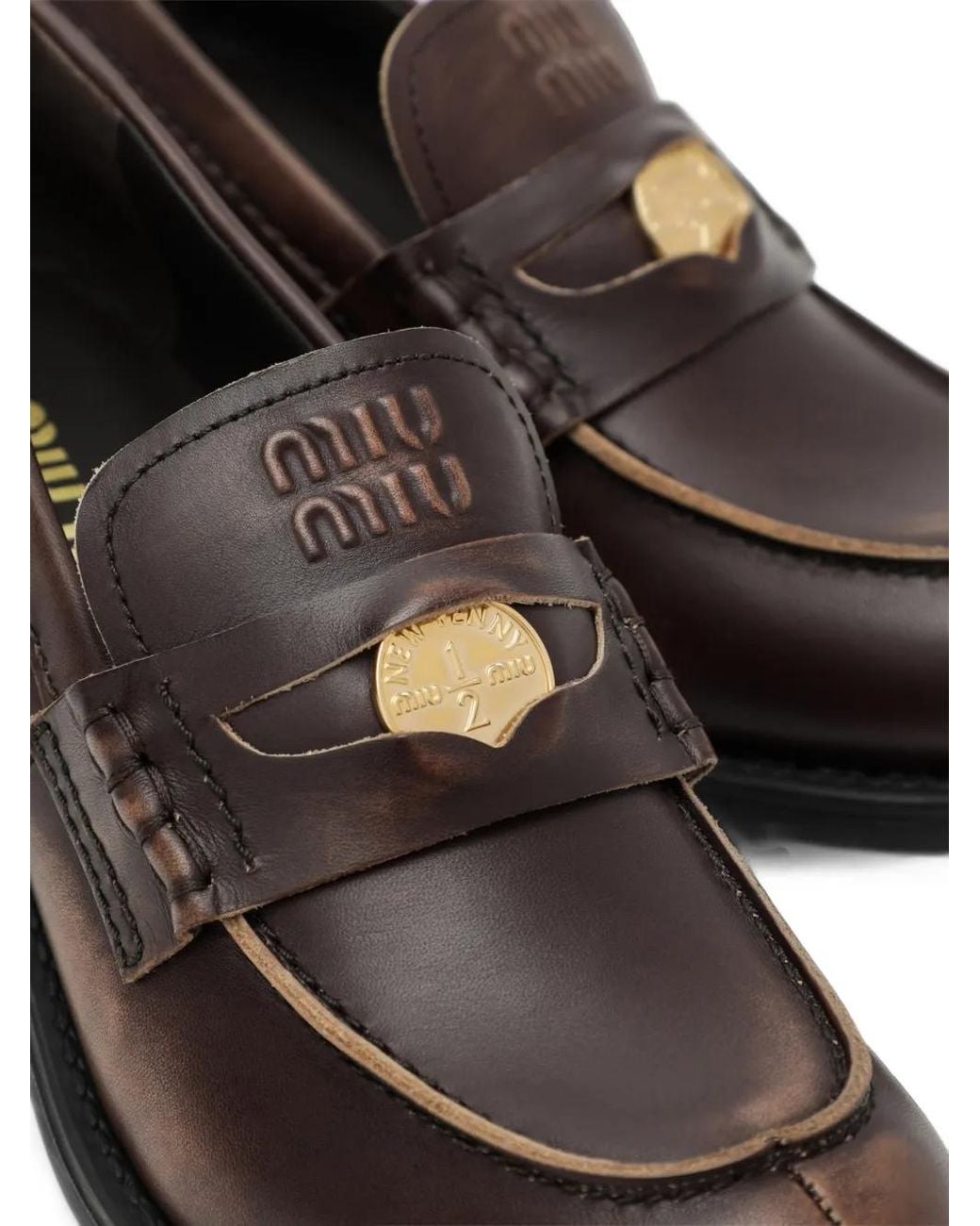 Miu Miu Brown Decò Calf Leather Loafers
