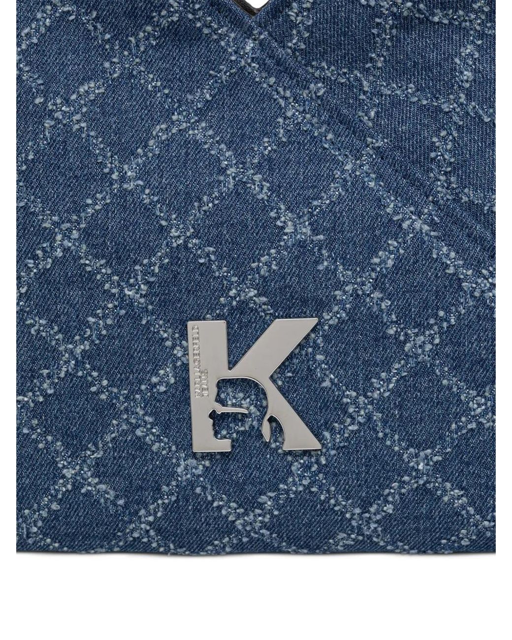 Karl Lagerfeld Blue Logo-Plaque Monogram-Pattern Shoulder Bag
