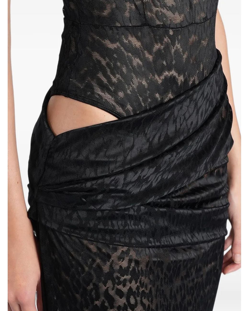 Alex Perry Black Leopard-Pattern Ruched Maxi Dress